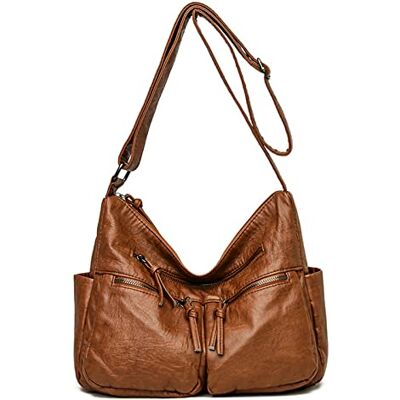 FANDARE Retro schoudertassen voor dames, schoudertas, hobo, waterdicht, PU-leer, voor winkelen, feest, school, reizen, crossbody tas, bruin, L, retro FANDARE Retro schoudertassen voor dames, schoudertas, hobo, waterdicht, PU-leer, voor winkelen, feest, school, reizen, crossbody tas, bruin, L, retro