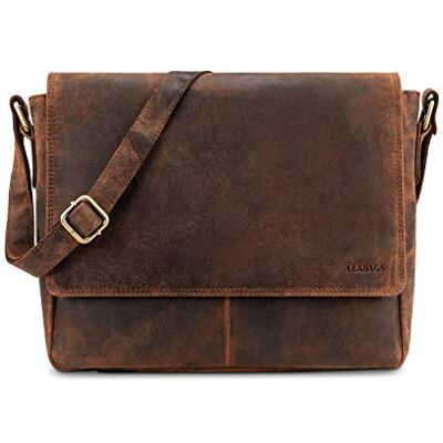 LEABAGS Schoudertas voor dames en heren, laptoptas van echt leer, 14 inch, messengertas met schouderriem, handtas, werktas, draagtas, vintage roodbruin, LEABAGS Schoudertas voor dames en heren, laptoptas van echt leer, 14 inch, messengertas met schouderriem, handtas, werktas, draagtas, vintage roodbruin,