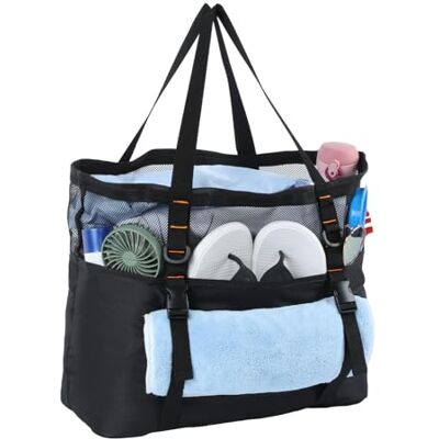 Cozary Strandtas met ritssluiting, groot, waterdicht, met meerdere vakken, reistas voor dames, voor vakantie en strand, zwart, hedendaags Cozary Strandtas met ritssluiting, groot, waterdicht, met meerdere vakken, reistas voor dames, voor vakantie en strand, zwart, hedendaags