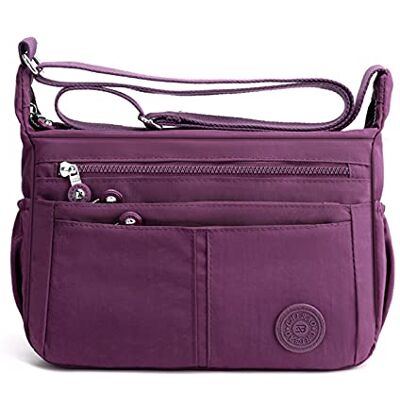 FANDARE Lichte schoudertas voor dames, schoudertas, waterdicht, nylon, voor reizen, school, sport, winkelen, crossbody tas, paars, L, vintage FANDARE Lichte schoudertas voor dames, schoudertas, waterdicht, nylon, voor reizen, school, sport, winkelen, crossbody tas, paars, L, vintage
