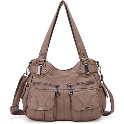 FANDARE Grote vintage schoudertas van kunstleer, waterdicht, voor reizen, werk, school, winkelen, crossbody tas, kaki, L, elegant FANDARE Grote vintage schoudertas van kunstleer, waterdicht, voor reizen, werk, school, winkelen, crossbody tas, kaki, L, elegant