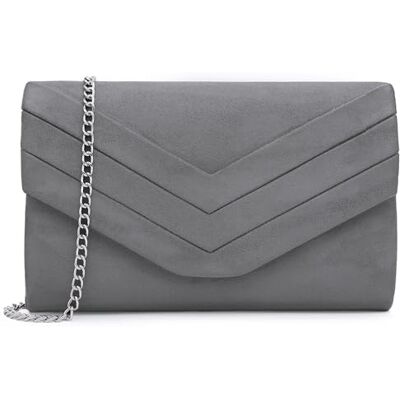 Milisente Clutch Dames, Elegante Clutch Suede Leder Envelop crossbody klassieker avondtassen (Grijs) 9.4 x 2.3 x 5.9 inch Milisente Clutch Dames, Elegante Clutch Suede Leder Envelop crossbody klassieker avondtassen (Grijs) 9.4 x 2.3 x 5.9 inch