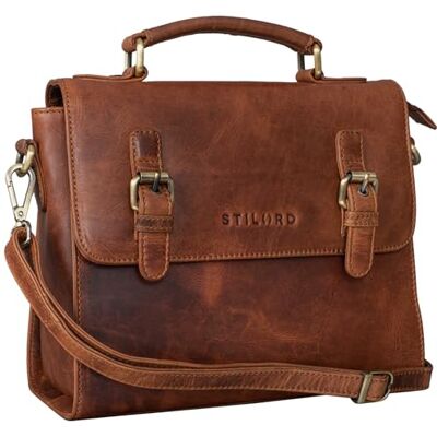 STILORD 'Estelle' Dames Handtas Chique Lederen Schoudertas Vintage Tas Vrouwen Satchel Bag Echt Leer, Kara Cognac, Schooltas STILORD 'Estelle' Dames Handtas Chique Lederen Schoudertas Vintage Tas Vrouwen Satchel Bag Echt Leer, Kara Cognac, Schooltas