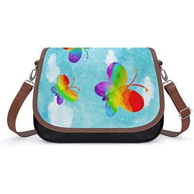 LafalPer Handtas voor dames, bedrukt, schoudertas, klassiek, messenger crossbody tas, modieus, elegant, regenboogvlinder, regenboog, Kleur: zwart. LafalPer Handtas voor dames, bedrukt, schoudertas, klassiek, messenger crossbody tas, modieus, elegant, regenboogvlinder, regenboog, Kleur: zwart.