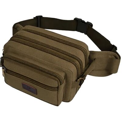 SUNSEATON Heuptas voor heren, grote heuptas met 7 zakken, Bum Bag, verstelbare riem met één schouder, voor wandelen, casual, fietsen, donkerkaki, L SUNSEATON Heuptas voor heren, grote heuptas met 7 zakken, Bum Bag, verstelbare riem met één schouder, voor wandelen, casual, fietsen, donkerkaki, L