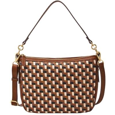 Fossil Mooi bruin leer of suède crossbody tas voor dames kastanjebruin 27.94L cm x7.62W cmx20.32 H cm Fossil Mooi bruin leer of suède crossbody tas voor dames kastanjebruin 27.94L cm x7.62W cmx20.32 H cm