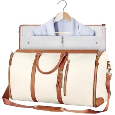 Angaekkot Reistas, draagtas, 2-in-1 opvouwbare converteerbare handtas, kledingtas, kostuumtas, schoudertas, reistas voor dames, vliegtuig, reizen,, Beige, Zie beschrijving Angaekkot Reistas, draagtas, 2-in-1 opvouwbare converteerbare handtas, kledingtas, kostuumtas, schoudertas, reistas voor dames, vliegtuig, reizen,, Beige, Zie beschrijving