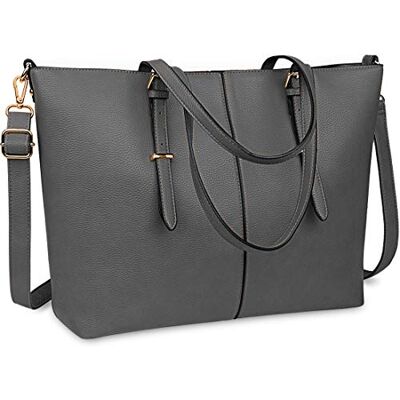 NUBILY Dameshandtas, shopper, handtas, elegante lederen tas, laptoptas, 15,6 inch, grijs NUBILY Dameshandtas, shopper, handtas, elegante lederen tas, laptoptas, 15,6 inch, grijs