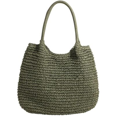 EcoGleam Rieten tas voor dames, zomerhandtas, strandtas, gevlochten schoudertas, grote geweven tas, Groen EcoGleam Rieten tas voor dames, zomerhandtas, strandtas, gevlochten schoudertas, grote geweven tas, Groen