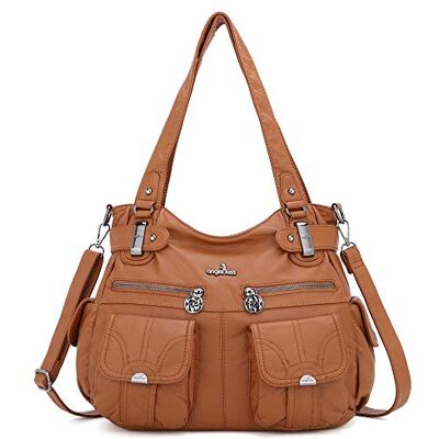 Angelkiss Leren handtas, design, schouderriem, grote capaciteit, 8 kleine vakken voor meisjes/vrouwen, 5739bruin, M, elegant Angelkiss Leren handtas, design, schouderriem, grote capaciteit, 8 kleine vakken voor meisjes/vrouwen, 5739bruin, M, elegant