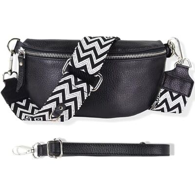 Blade Heuptas voor dames van echt leer, elegante heuptas voor dames met 2 afneembare en verstelbare riemen met patroon en leer, schoudertas voor dames, borsttas, Zwart-2 Blade Heuptas voor dames van echt leer, elegante heuptas voor dames met 2 afneembare en verstelbare riemen met patroon en leer, schoudertas voor dames, borsttas, Zwart-2