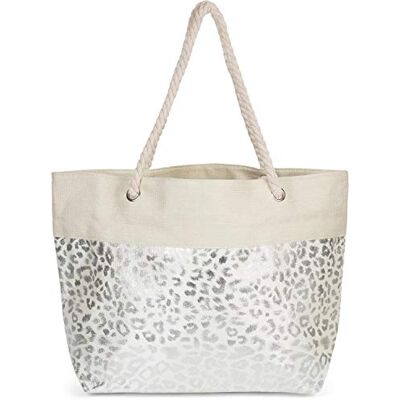 styleBREAKER Shopper 02012282 XXL strandtas met luipaardprint en ritssluiting voor dames, beige/zilver, één maat Eén maat styleBREAKER Shopper 02012282 XXL strandtas met luipaardprint en ritssluiting voor dames, beige/zilver, één maat Eén maat