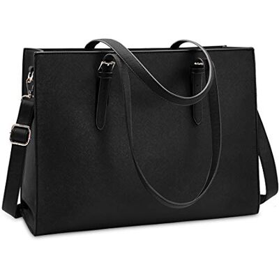 NUBILY handtas voor dames, handtas van PU-leer, grote capaciteit, laptoptas, 15,6 inch, waterdicht, schooltas, schoudertas, zwart. NUBILY handtas voor dames, handtas van PU-leer, grote capaciteit, laptoptas, 15,6 inch, waterdicht, schooltas, schoudertas, zwart.