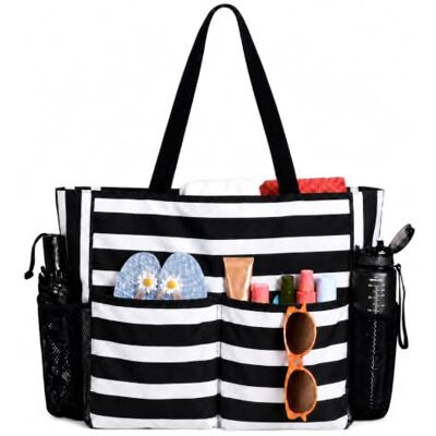 TAHAVICE Extra grote strandtassen voor dames, waterdichte strandtas met ritssluiting en zak, herbruikbare boodschappentassen voor dames, draagtassen voor reizen, winkelen 43 centimeters x 38 centimeters x 15 centimeters TAHAVICE Extra grote strandtassen voor dames, waterdichte strandtas met ritssluiting en zak, herbruikbare boodschappentassen voor dames, draagtassen voor reizen, winkelen 43 centimeters x 38 centimeters x 15 centimeters
