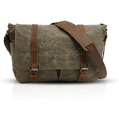 FANDARE Retro Schoudertas Messenger Bag Canvas Schoudertas voor 14 Inch Laptop Briefcase Schoudertassen Heren Dames Sporttas Werk School Schooltas, Groen, L, Retro FANDARE Retro Schoudertas Messenger Bag Canvas Schoudertas voor 14 Inch Laptop Briefcase Schoudertassen Heren Dames Sporttas Werk School Schooltas, Groen, L, Retro
