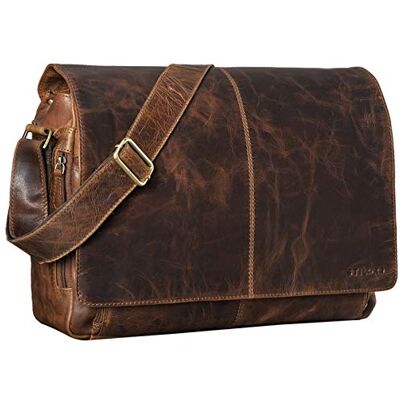 STILORD "Alex" Messenger Bag van leer, uniseks, schoudertas, vintage, tas voor laptop van 15,6 inch, kleur: Kansas bruin STILORD "Alex" Messenger Bag van leer, uniseks, schoudertas, vintage, tas voor laptop van 15,6 inch, kleur: Kansas bruin