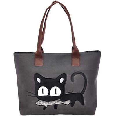 MINGZE Boodschappentas voor dames, handtas met cartoon-kattenmodel, strandtassen casual boodschappentas, schooltas, werk of schoolleven MINGZE Boodschappentas voor dames, handtas met cartoon-kattenmodel, strandtassen casual boodschappentas, schooltas, werk of schoolleven