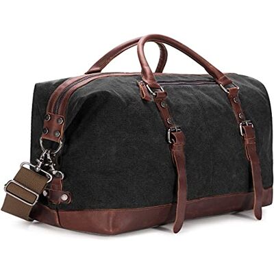 Baosha HB-14 Vintage Canvas PU Leer Unisex Handbagage Sporttas Weekendertas voor Korte Reizen Weekend Vakantie Werktas 40 liter Update, Zwart, XL, Tas Baosha HB-14 Vintage Canvas PU Leer Unisex Handbagage Sporttas Weekendertas voor Korte Reizen Weekend Vakantie Werktas 40 liter Update, Zwart, XL, Tas