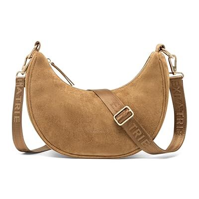 Expatrié Lea Kleine suède handtas met verstelbare riem Halve maan schoudertas raviolitas voor dames van veganistisch suède, bruin 10 x 25 x 14 cm Expatrié Lea Kleine suède handtas met verstelbare riem Halve maan schoudertas raviolitas voor dames van veganistisch suède, bruin 10 x 25 x 14 cm