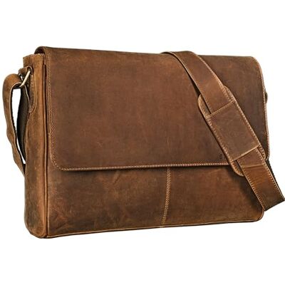 STILORD 'Oskar' Schoudertas/messenger Bag/voor laptop 15 inch/DIN A4 leren tas/werk school echt leer, kleur: middenbruin, middenbruin, L, schooltas STILORD 'Oskar' Schoudertas/messenger Bag/voor laptop 15 inch/DIN A4 leren tas/werk school echt leer, kleur: middenbruin, middenbruin, L, schooltas