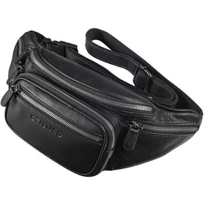 STILORD "Caspar" Grote heuptas van leer, vintage heuptas voor dames en heren, schoudertas, tas voor joggen, festival en reizen, echt leer, kleur: zwart STILORD "Caspar" Grote heuptas van leer, vintage heuptas voor dames en heren, schoudertas, tas voor joggen, festival en reizen, echt leer, kleur: zwart