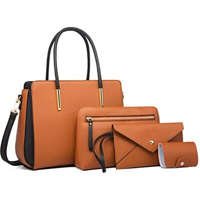 FANDARE Elegante handtas en schouder set 4-delige clutch portemonnee tas boodschappentas voor reizen shopper tassen tas tas bruin L FANDARE Elegante handtas en schouder set 4-delige clutch portemonnee tas boodschappentas voor reizen shopper tassen tas tas bruin L
