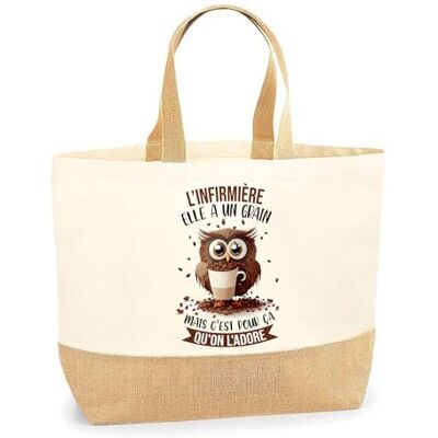 Planetee Verpleegstertas, uil, graan, strandtas, boodschappen, katoen en jute, cadeau-idee voor dames, beige, Beige L Planetee Verpleegstertas, uil, graan, strandtas, boodschappen, katoen en jute, cadeau-idee voor dames, beige, Beige L