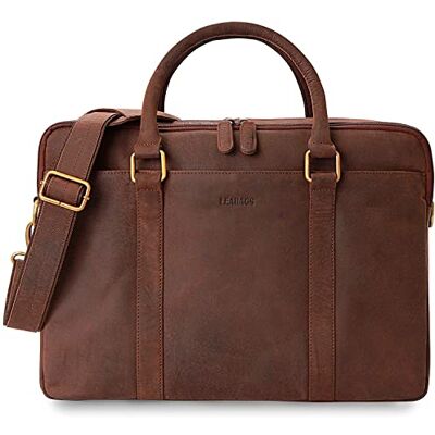 LEABAGS Leren aktetas voor dames en heren, laptoptas tot 16 inch, schoudertas met schouderriem, messenger tas, werktas, lerarentas, Natuur donkerbruin, Boheems, gedeconstrueerd, minimalistisch, retro LEABAGS Leren aktetas voor dames en heren, laptoptas tot 16 inch, schoudertas met schouderriem, messenger tas, werktas, lerarentas, Natuur donkerbruin, Boheems, gedeconstrueerd, minimalistisch, retro