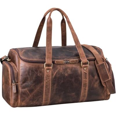 STILORD "Myles" Vintage reistas van leer voor heren, grote XL bagage van rundleer, weekendtas met schouderriem, kleur: zwart, Soria bruin, Reistas STILORD "Myles" Vintage reistas van leer voor heren, grote XL bagage van rundleer, weekendtas met schouderriem, kleur: zwart, Soria bruin, Reistas