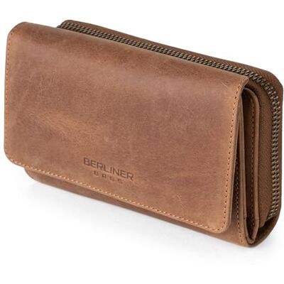 Berliner Bags Vintage Weense portemonnee van echt leer met RFID-blokkering, creditcardhouder, drievoudig insteekvak, ritssluiting rondom voor 19 kaarten, ID-venster Berliner Bags Vintage Weense portemonnee van echt leer met RFID-blokkering, creditcardhouder, drievoudig insteekvak, ritssluiting rondom voor 19 kaarten, ID-venster