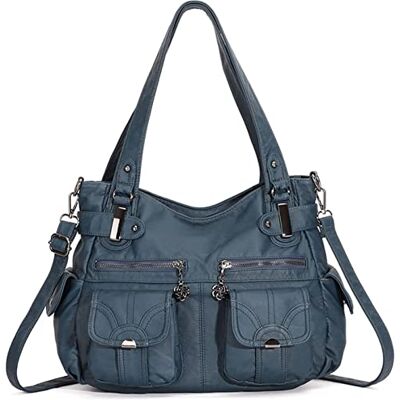FANDARE Grote schoudertassen voor dames, schoudertas, waterdicht, PU-leer, voor winkelen, feest, school, reizen, crossbody hobo-tas, blauw, L, elegant FANDARE Grote schoudertassen voor dames, schoudertas, waterdicht, PU-leer, voor winkelen, feest, school, reizen, crossbody hobo-tas, blauw, L, elegant