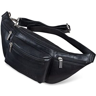 ROYALZ 'Laguna' Heuptas van leer voor dames en heren, vintage look, uniseks, ook verkrijgbaar als borsttas, heuptas, zwart., M ROYALZ 'Laguna' Heuptas van leer voor dames en heren, vintage look, uniseks, ook verkrijgbaar als borsttas, heuptas, zwart., M