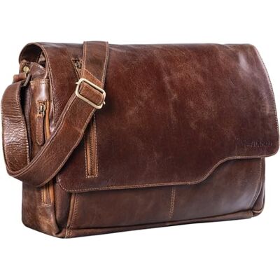 STILORD "Marlon" Leren tas voor heren, werk, universiteit, bureautas, vintage, schouderriem, laptoptas, 15,6 inch, kleur: cognac bruin, Antieke bruin, L, Schoudertas STILORD "Marlon" Leren tas voor heren, werk, universiteit, bureautas, vintage, schouderriem, laptoptas, 15,6 inch, kleur: cognac bruin, Antieke bruin, L, Schoudertas