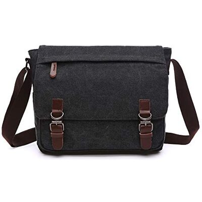 Rufun Canvas schoudertas voor heren, laptoptas, casual dagtas, schoudertas, schooltas, zwart., M, Vintage stijl Rufun Canvas schoudertas voor heren, laptoptas, casual dagtas, schoudertas, schooltas, zwart., M, Vintage stijl