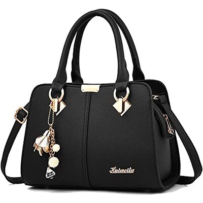 FANDARE Elegante handtas voor dames, schoudertas, rugzak, crossbodytas, reistas, boodschappentas, shopper, reistas, platte handtas, waterdichte tas van kunstleer, Zwart A FANDARE Elegante handtas voor dames, schoudertas, rugzak, crossbodytas, reistas, boodschappentas, shopper, reistas, platte handtas, waterdichte tas van kunstleer, Zwart A