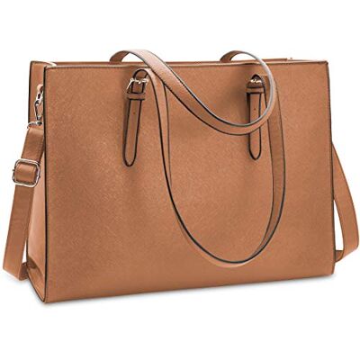 NUBILY handtas voor dames, handtas van PU-leer, grote capaciteit, laptoptas, 15,6 inch, waterdicht, schooltas, schoudertas, Bruin NUBILY handtas voor dames, handtas van PU-leer, grote capaciteit, laptoptas, 15,6 inch, waterdicht, schooltas, schoudertas, Bruin