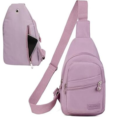 Boncy ® Luxe schoudertas Dames en heren 4 opbergvakken en kabeldoorvoer Crossover Slingbag Nektas Schoudertassen Sling Bag Rugzak Tas, Roze (W) 28 cm Boncy ® Luxe schoudertas Dames en heren 4 opbergvakken en kabeldoorvoer Crossover Slingbag Nektas Schoudertassen Sling Bag Rugzak Tas, Roze (W) 28 cm