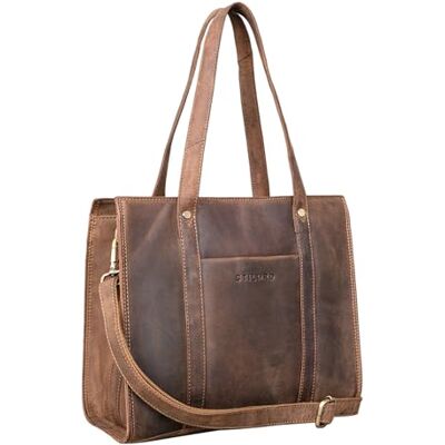 STILORD "Ariana" handtas voor dames, leer, elegant, schoudertas, voor MacBooks 13,3 inch, grote zakelijke tas voor werk, echt leer, kleur: middenbruin STILORD "Ariana" handtas voor dames, leer, elegant, schoudertas, voor MacBooks 13,3 inch, grote zakelijke tas voor werk, echt leer, kleur: middenbruin