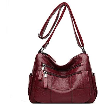PORRASSO Retro schoudertas voor dames, schoudertas, meerdere zakken, handtas, messengertas, van PU-leer, zacht, werk, reizen, dagelijks gebruik, crossbody tas, Rood PORRASSO Retro schoudertas voor dames, schoudertas, meerdere zakken, handtas, messengertas, van PU-leer, zacht, werk, reizen, dagelijks gebruik, crossbody tas, Rood