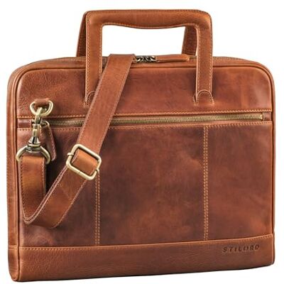 STILORD Tristan Laptoptas, 14 inch, leer, herentas, schouderriem, laptoptas, vintage, schoudertas, heren, kleur: zwart, Kara Cognac, M, Handdoek STILORD Tristan Laptoptas, 14 inch, leer, herentas, schouderriem, laptoptas, vintage, schoudertas, heren, kleur: zwart, Kara Cognac, M, Handdoek
