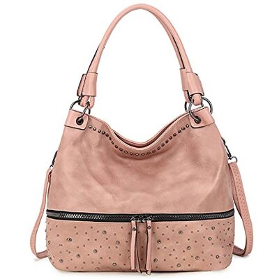 FANDARE Retro handtas boodschappentas voor dames, schoudertas, PU-leer, waterdicht, schoudertas, laptoptas, 30,5 cm, grote capaciteit, winkelen, school, reizen, Roze FANDARE Retro handtas boodschappentas voor dames, schoudertas, PU-leer, waterdicht, schoudertas, laptoptas, 30,5 cm, grote capaciteit, winkelen, school, reizen, Roze