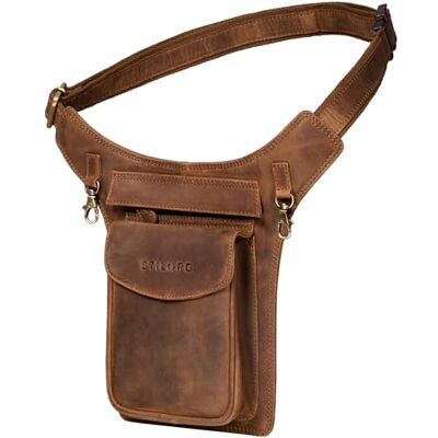 STILORD "Frankie" Heuptas van leer, vintage, elegant, kruistas, echt leer, voor heren en dames, crossbody tas voor sport, reizen, werk, festival, kleur: middenbruin STILORD "Frankie" Heuptas van leer, vintage, elegant, kruistas, echt leer, voor heren en dames, crossbody tas voor sport, reizen, werk, festival, kleur: middenbruin