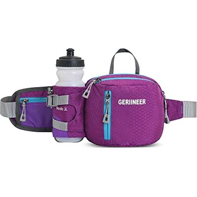 GERIINEER Heuptas voor heren en dames, veiligheidsstad, voor reizen of outdoor, sport, heuptas, sport, loopriem met flessenhouder, paars, eenheidsmaat GERIINEER Heuptas voor heren en dames, veiligheidsstad, voor reizen of outdoor, sport, heuptas, sport, loopriem met flessenhouder, paars, eenheidsmaat
