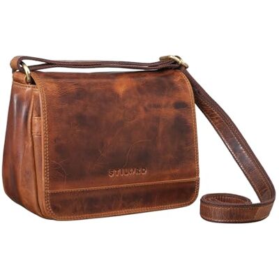STILORD "Malou" Kleine damestas van leer, elegant, handtas, vintage, mini-schoudertas, crossbody tas, klassiek, echt leer, kleur: kara cognac STILORD "Malou" Kleine damestas van leer, elegant, handtas, vintage, mini-schoudertas, crossbody tas, klassiek, echt leer, kleur: kara cognac