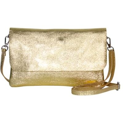 AmbraModa GLX11 Dames schoudertas, clutch, mobiele telefoon case van echt leer met afneembare en verstelbare schouderriem, geschikt voor mobiele telefoons en tablets tot 7 inch, goud metallic 24 x 14 cm AmbraModa GLX11 Dames schoudertas, clutch, mobiele telefoon case van echt leer met afneembare en verstelbare schouderriem, geschikt voor mobiele telefoons en tablets tot 7 inch, goud metallic 24 x 14 cm