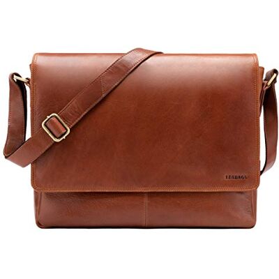 LEABAGS Schoudertas van leer voor dames en heren, messenger bag met schouderriem, tas van echt leer voor laptop tot 15 inch, schoudertas, werktas, handtas LEABAGS Schoudertas van leer voor dames en heren, messenger bag met schouderriem, tas van echt leer voor laptop tot 15 inch, schoudertas, werktas, handtas