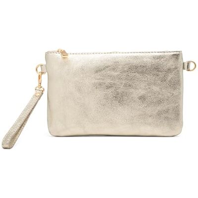 Mauro Pelletteria Damestas met schouderriem, clutch tas voor dames, elegant, van zacht echt leer, gemaakt in Italië, polstas, model Mya, platina goud S Mauro Pelletteria Damestas met schouderriem, clutch tas voor dames, elegant, van zacht echt leer, gemaakt in Italië, polstas, model Mya, platina goud S