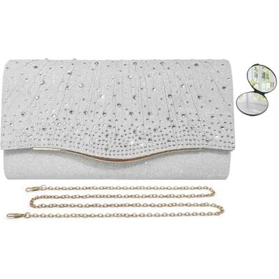HKYUECHI Gouden clutch voor dames, formele suède clutch voor feest, bruiloft, cocktail, eindejaarsbal, met make-upspiegel, zilver. HKYUECHI Gouden clutch voor dames, formele suède clutch voor feest, bruiloft, cocktail, eindejaarsbal, met make-upspiegel, zilver.
