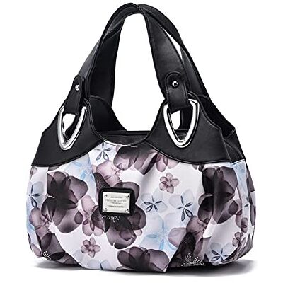 NICOLE & DORIS Handtas voor dames, elegant, schoudertas, modieuze tassen, grote tas van PU-leer, design, boodschappentas, damestas, bloem, zwart handvat/paarse bloem, L, elegant, elegant NICOLE & DORIS Handtas voor dames, elegant, schoudertas, modieuze tassen, grote tas van PU-leer, design, boodschappentas, damestas, bloem, zwart handvat/paarse bloem, L, elegant, elegant