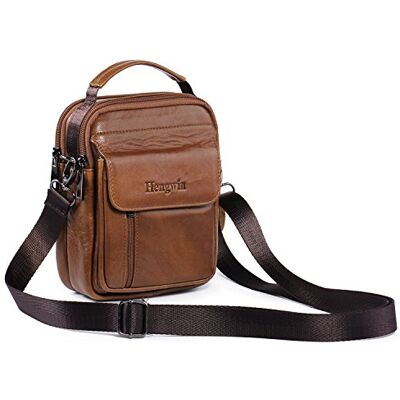 Hengwin Handtas met schouderriem, telefoonhouder voor heren, heuptas met riemclip, kaartvak van echt leer, portemonnee voor reizen M Hengwin Handtas met schouderriem, telefoonhouder voor heren, heuptas met riemclip, kaartvak van echt leer, portemonnee voor reizen M